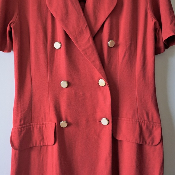 VTG Red Midi Long Structured Gold Button Dress 10 - Picture 3 of 7